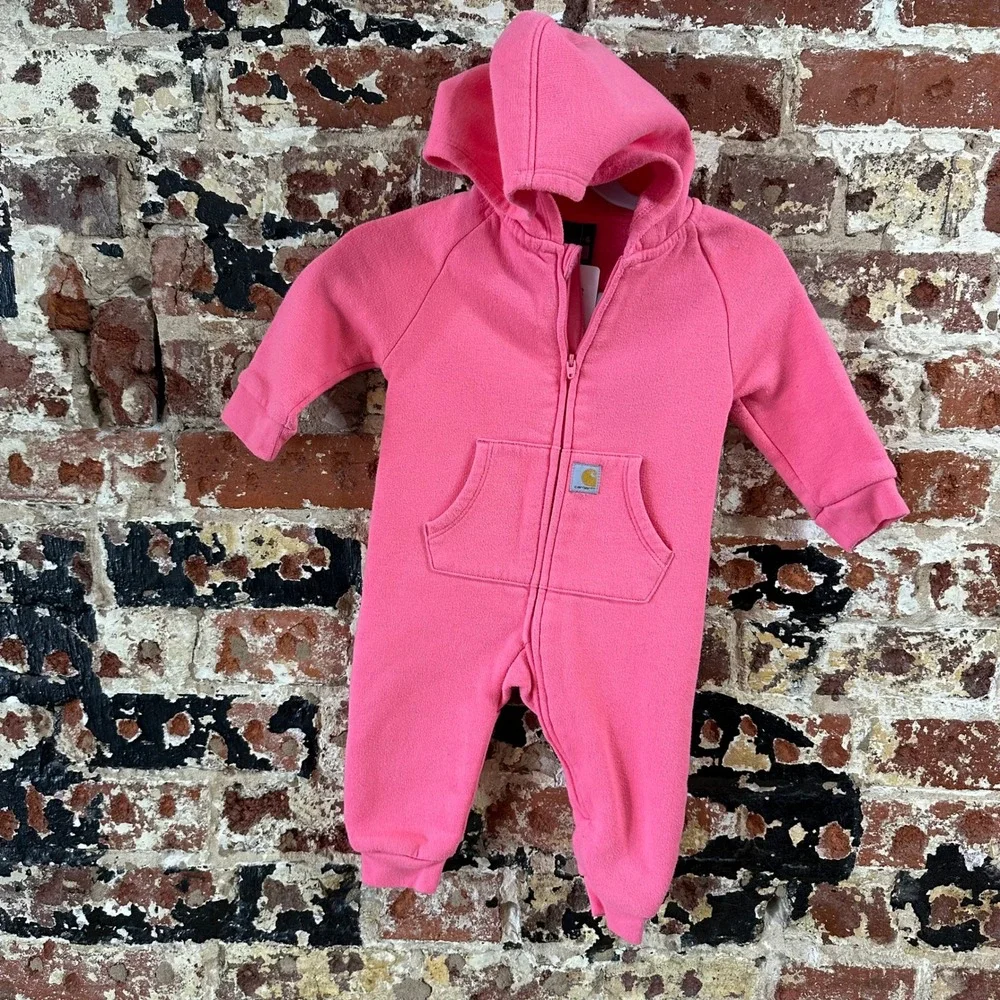 Carhartt Baby Girls Size 6M pink Cotton blend Hooded sweat coveralls